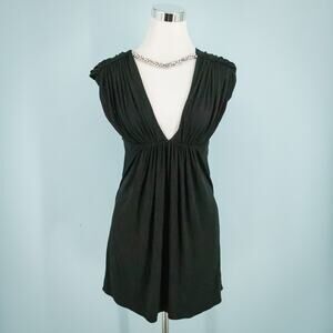 Sky Brand Size Medium M Black Deep V Neck Rhinestone Detail Knit Mini Dress